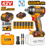 INGCO – 42V Akku-Schlagschrauber | 600 Nm | 1/2" | 2-Akku-Set 