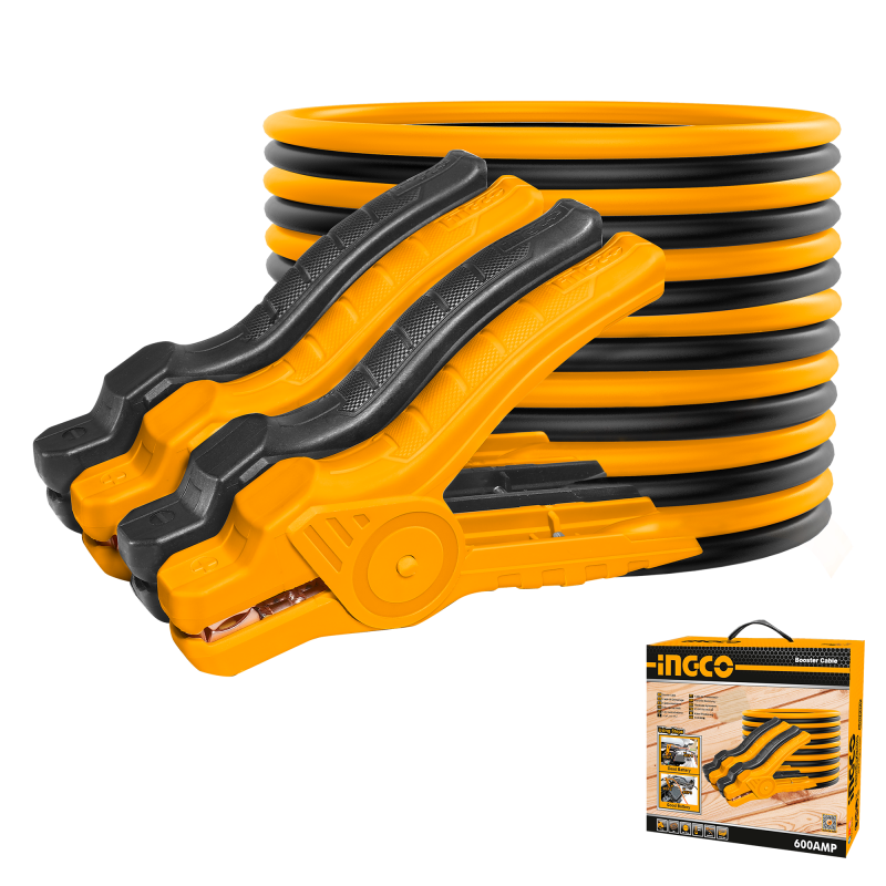 INGCO - Cavi Batteria Auto HBTCP6008 | 600A | 3m | Rame Rivestito | Morsetti 18x10cm | Max 4,5L