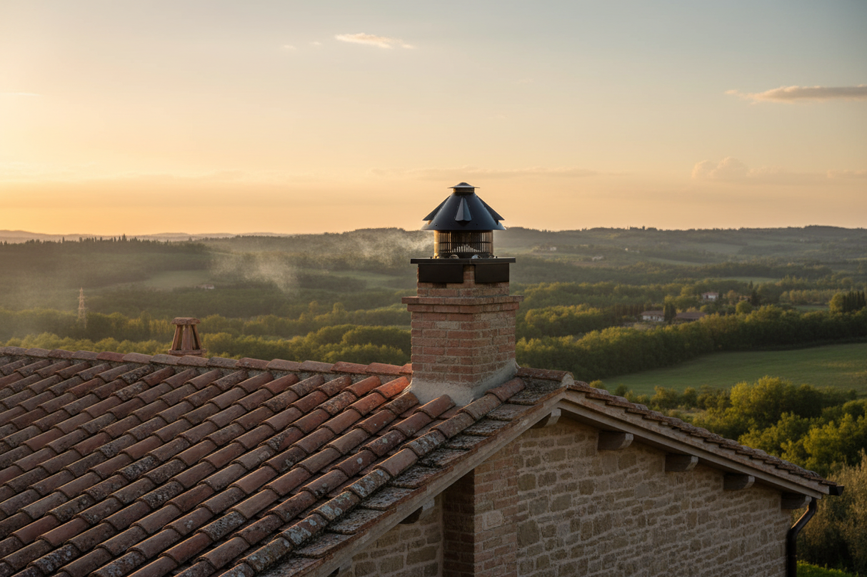 Comignolo aspiratore installato su casa in campagna