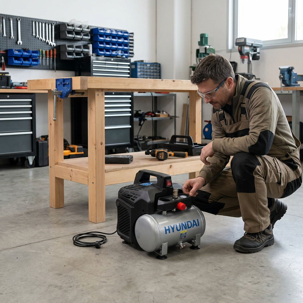 Compressore Hyundai con operatore, scala basata su 36 × 36 × 33 cm