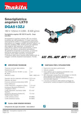 MAKITA - Smerigliatrice Angolare LXT DGA513ZJ | 18V Brushless | 125mm | Solo Corpo + Valigetta Makpac