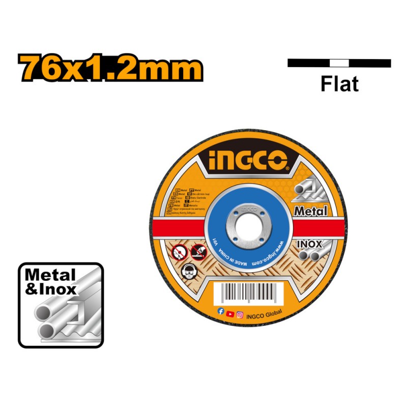 INGCO Disco da Taglio Metallo INOX 76x1,2mm MCD30176 centro piatto per CAGLI76017 UCAGLI76017
