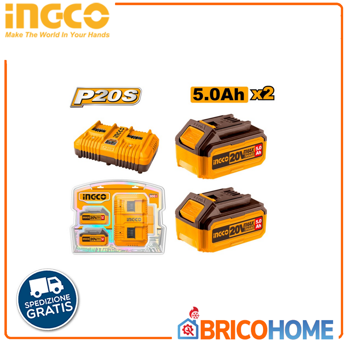 KIT 2 BATTERIE + CARICABATTERIE 5Ah (FBLI2003+FCLI2034E)