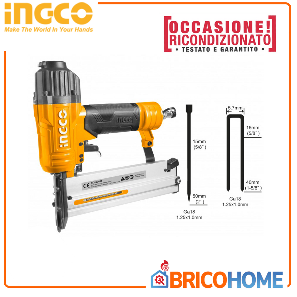 Chiodatrice graffettatrice pneumatica 2 in 1 INGCO - RICONDIZIONATO