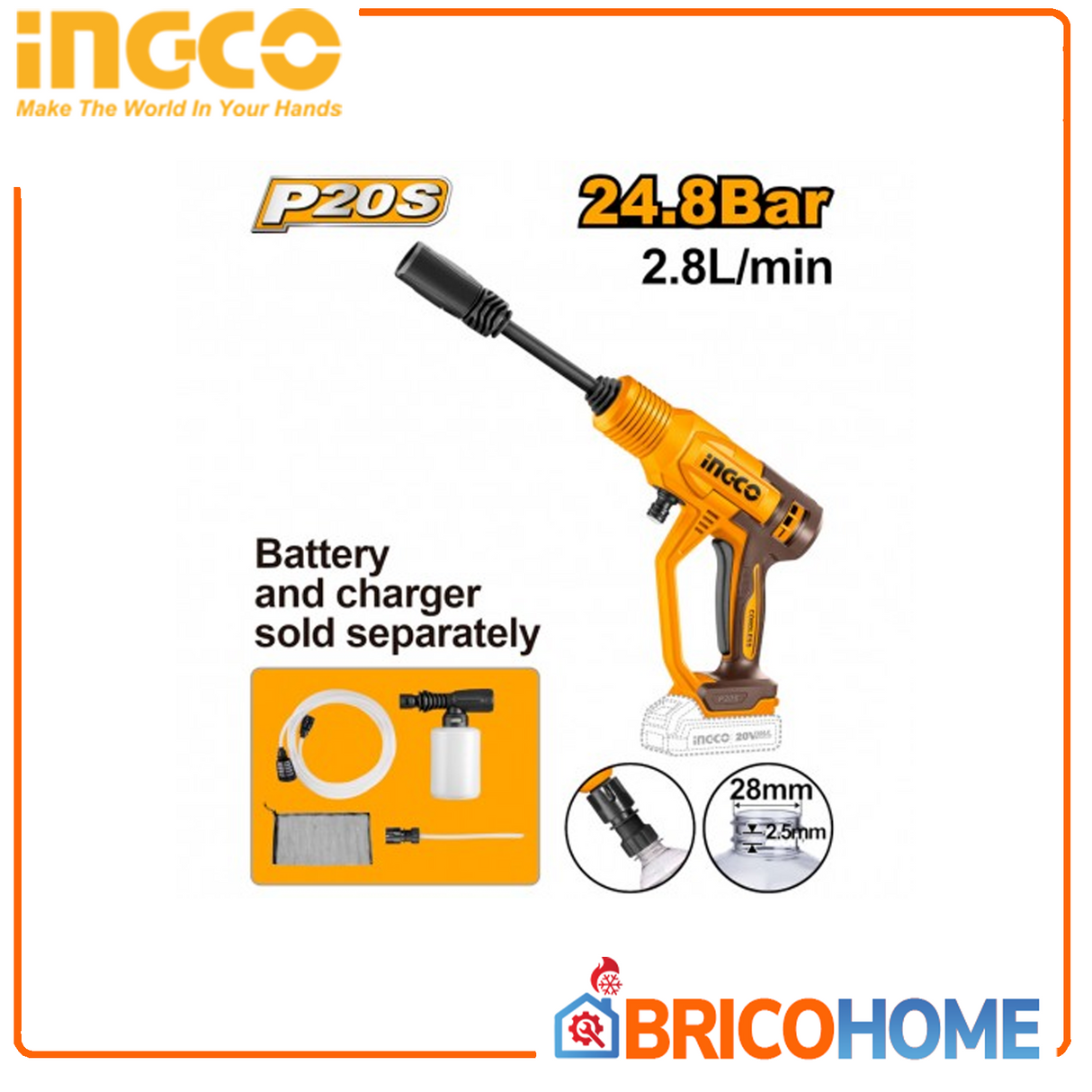 IDROPULITRICE A BATTERIA 24,8BAR 20V NUDO