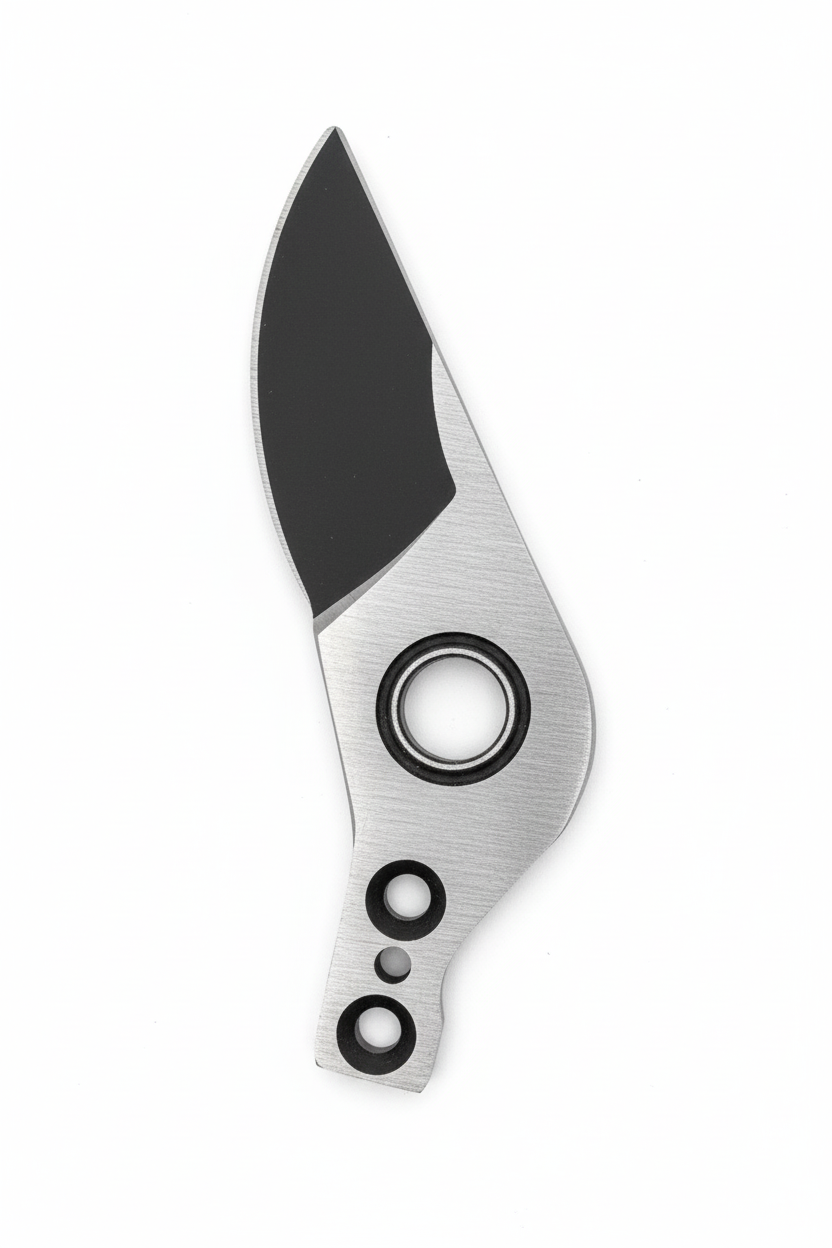 Lama ricambio cesoie acciaio vista diagonale punta alto sfondo bianco