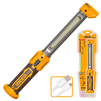 INGCO - Lampada da Lavoro Ricaricabile 300 Lumen HWLI043006 | 4V | USB-C | Base Magnetica | Gancio 360°