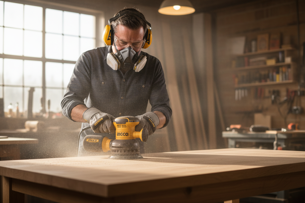 Levigatrice orbitale INGCO 450W 150mm in uso