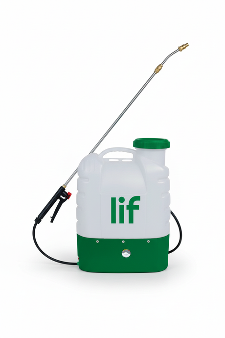 LIF pompa irroratrice 16L batteria litio prodotto serbatoio lancia pistola sfondo bianco