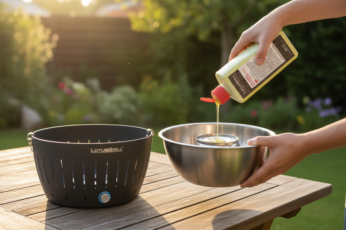 LotusGrill XL gel combustibile versato vaschetta interna piano accensione