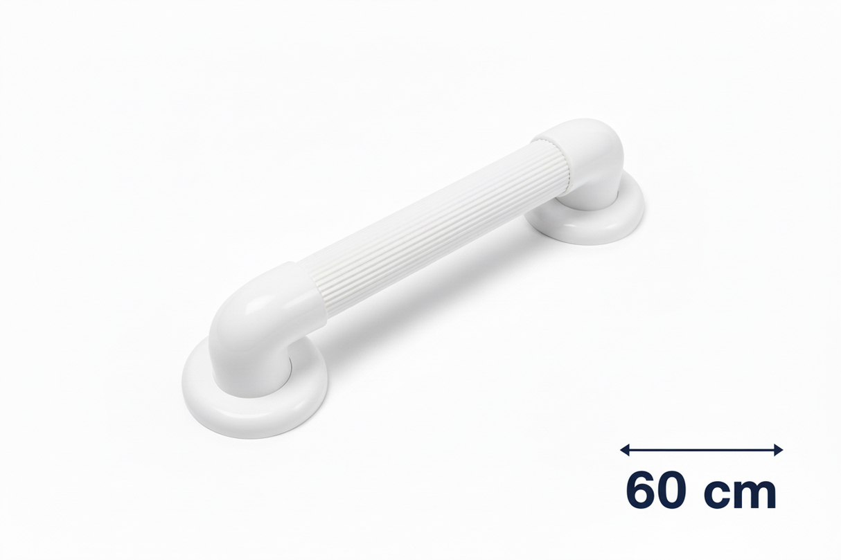 Maniglione sicurezza bagno bianco 60cm dicitura misura sfondo bianco
