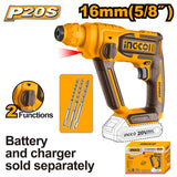 INGCO - Martello Demolitore a Batteria 16mm CRHLI20168 | 20V P20S | SDS Plus | 1,5J | Solo Corpo