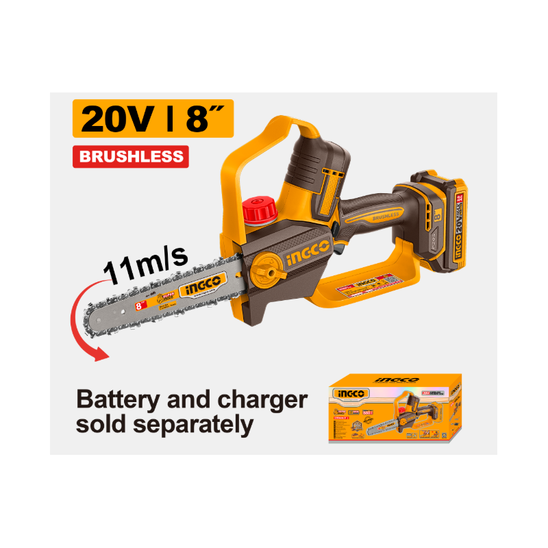 INGCO CGSLI2088 mini elettrosega brushless 20V barra 8 pollici, batteria e caricatore venduti separatamente
