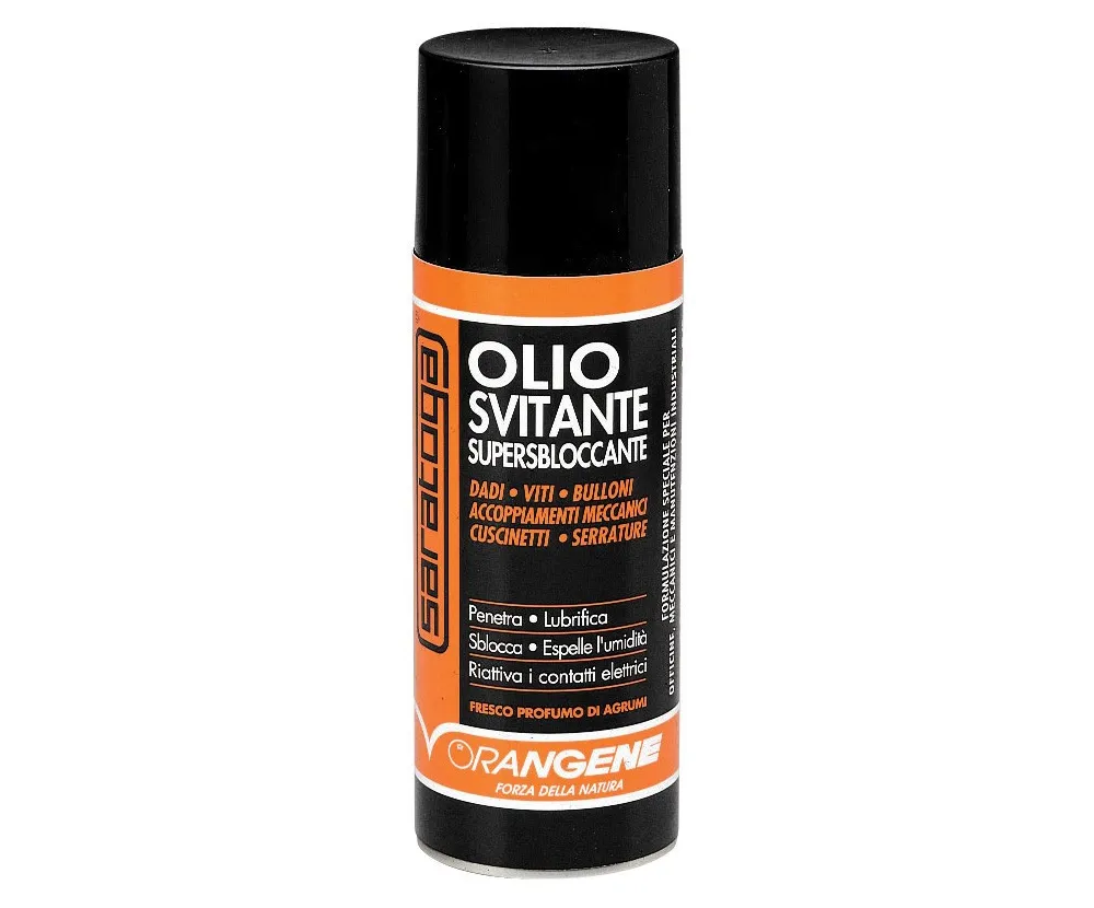 SARATOGA ORANGENE olio svitante supersbloccante spray 400ml valvola All Positions dadi viti bulloni cuscinetti serrature profumo agrumi