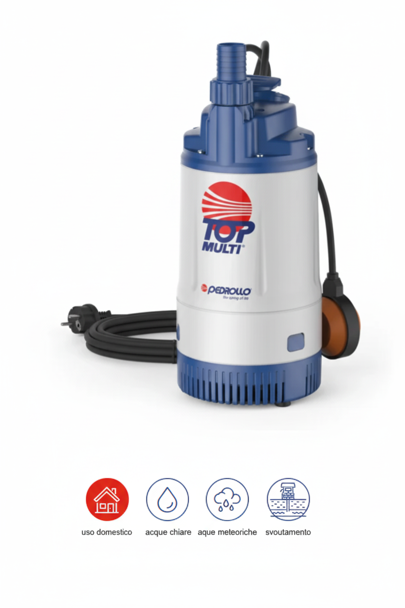 Pedrollo TOP MULTI pompa sommergibile icone uso domestico acque chiare meteoriche svuotamento