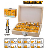 INGCO - Set 12 Frese per Legno AKRT1201 | Codolo 6mm | Cofanetto Multistrato