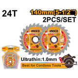 INGCO – Set 2 Lame TCT Ultrasottili 140mm | 24 Denti | Per Sega Circolare