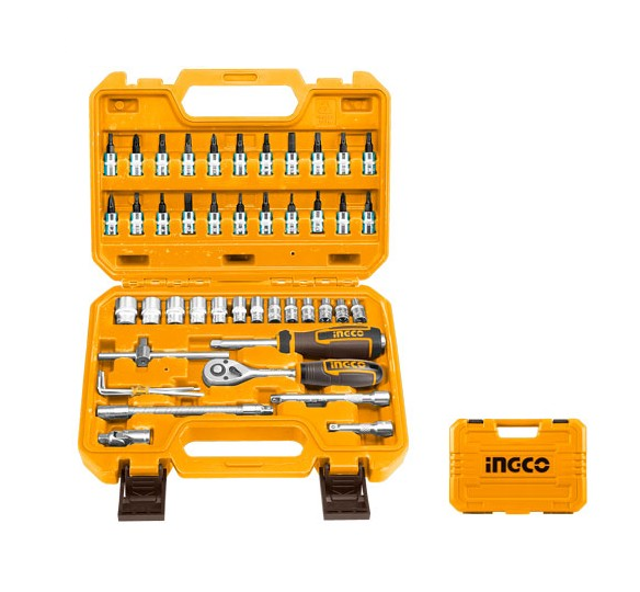 INGCO - Set Valigetta 46 pz Bussole 1/4" HKTS14462 | Cr-V 50BV30 | Cricchetto 72T | Quick Release