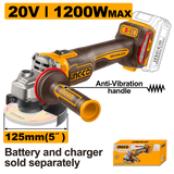 INGCO CAGLI212027E smerigliatrice 1200W 125mm, batteria e caricatore venduti separatamente, confezione in scatola