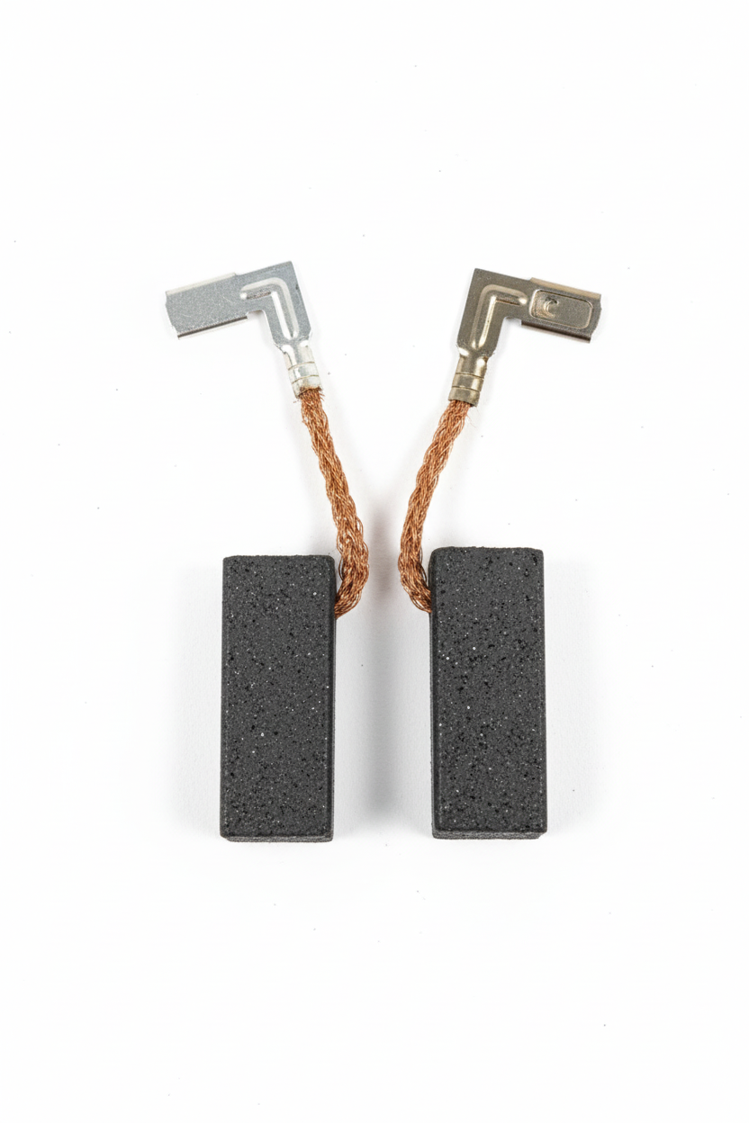 Spazzole carbone motore elettrico coppia terminali spade sfondo bianco