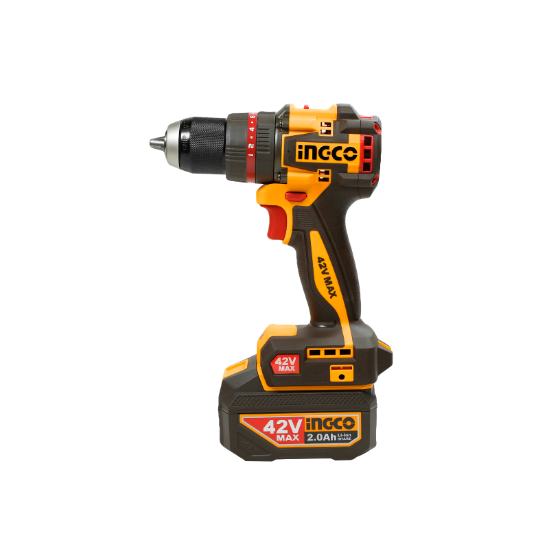 INGCO – Trapano Percussione Brushless 42V | 69Nm | Kit Batteria + 47 Accessori