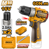 INGCO Trapano Avvitatore Compact Brushless 60Nm 16V con 2 batterie 2.0Ah e Valigetta