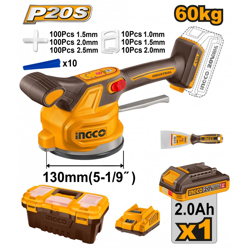 INGCO Ventosa vibrante per piastrelle 20V 130mm con accessori