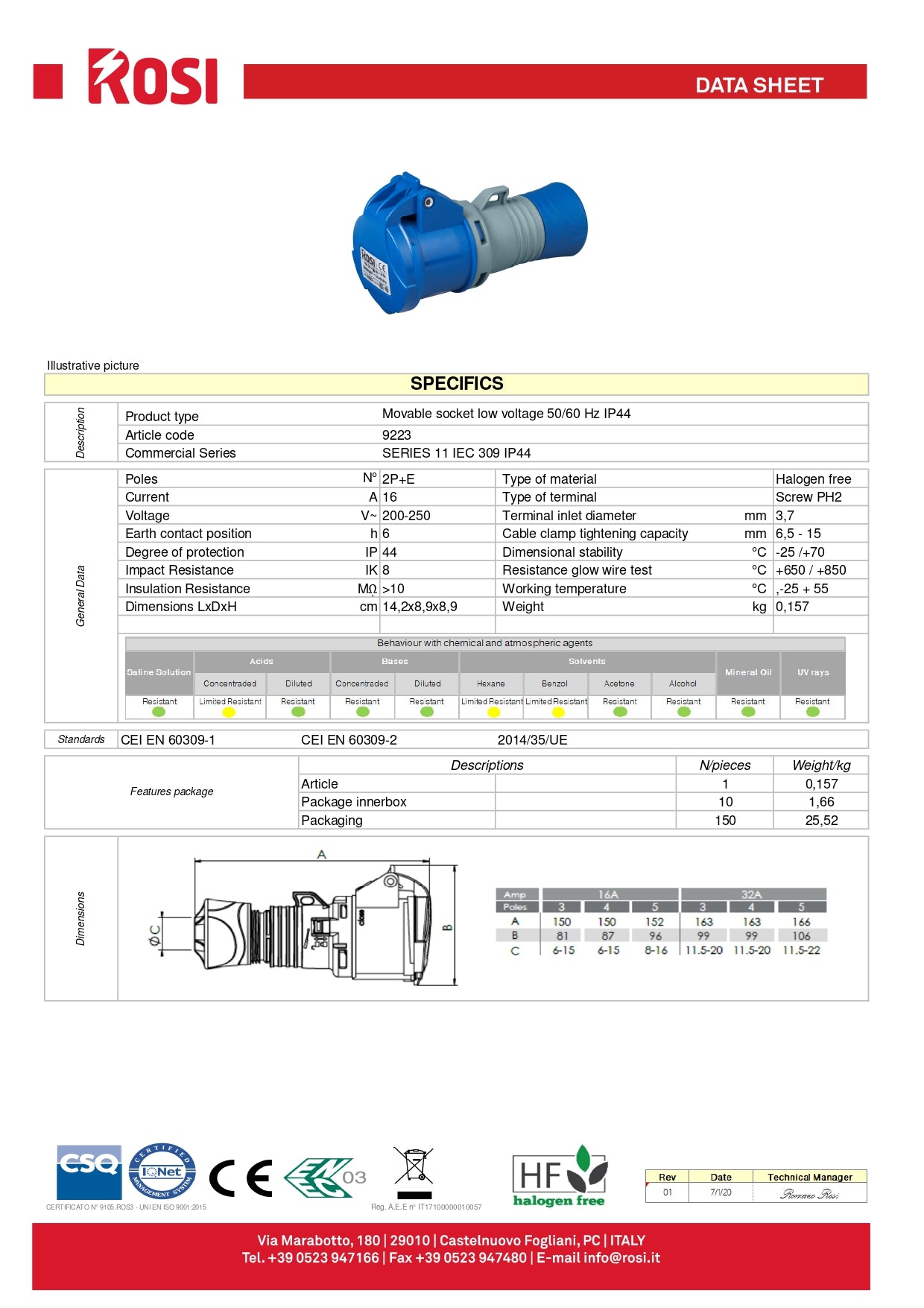 Presa industriale da parete, 380V, 3P+N+T, 16A, IP54 - Rosi 1002545 Presa industriale da parete, 380V, 3P+N+T, 16A, IP54 - Rosi 1002545