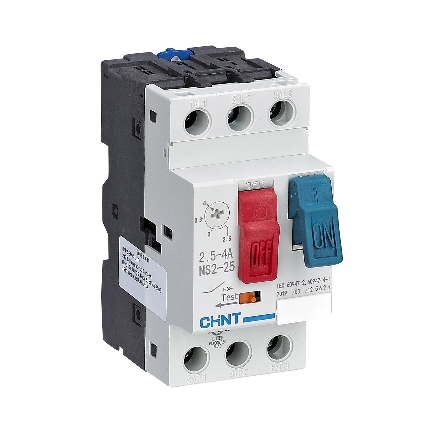 NS2-25 series motor protection switch with rocker arm 3P 2.5÷4A 100kA - CHINT