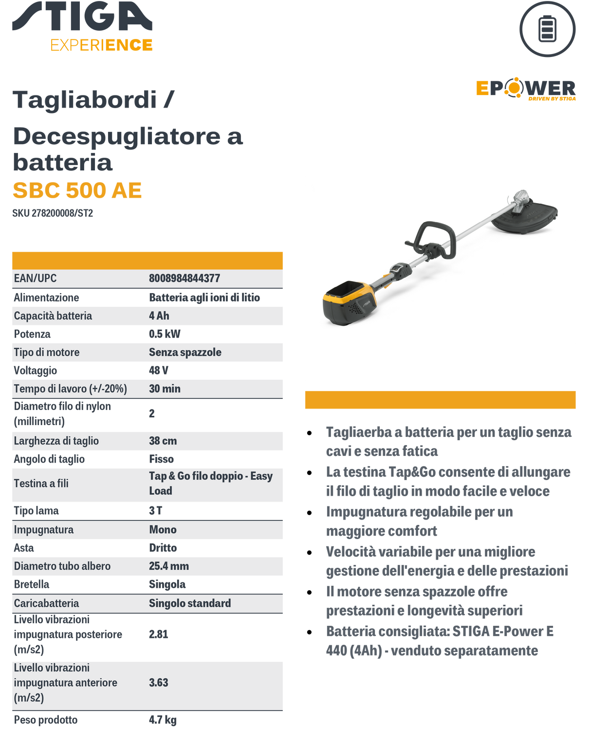 SBC 500 AE cordless brushcutter