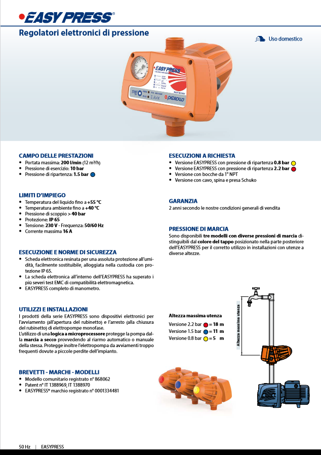 Presscontrol Pedrollo EASYPRESS 0,8 BAR Electronic pressure regulator