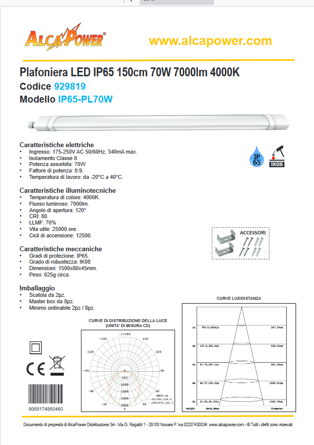Plafoniera LED IP65 150cm 70W 7000lm 4000K