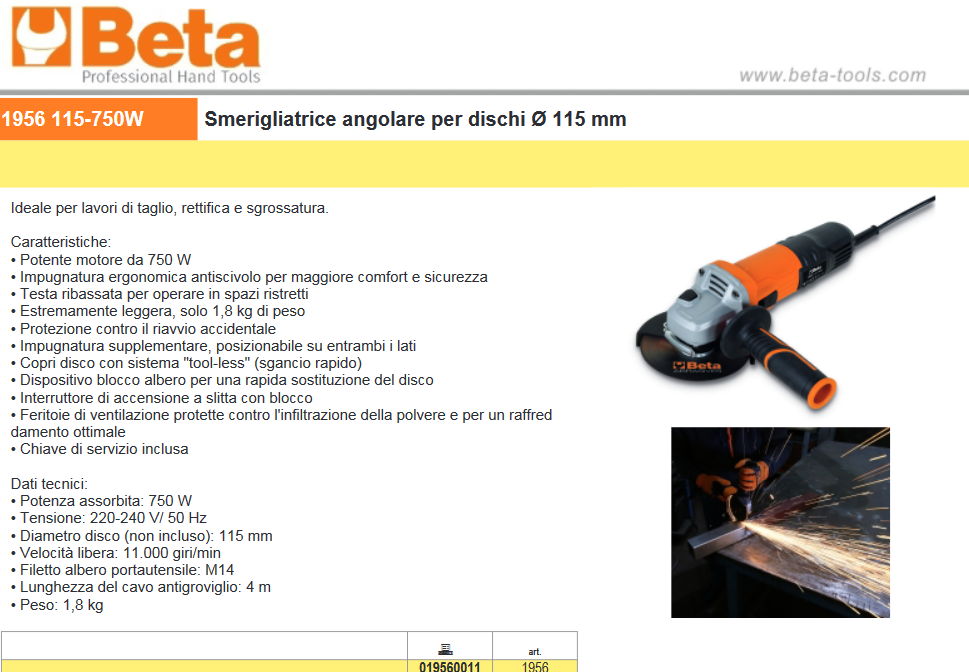 Angle grinder 115 mm 750W BETA 