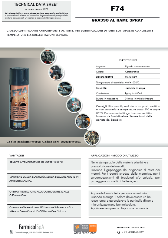 Copper grease spray can 400ml F74 FAREN