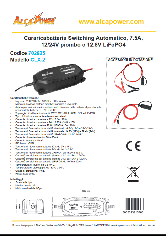 Batterieladegerät mit automatischer Umschaltung und Ladeerhaltungsfunktion 7,5 A 12/24 V - ALCAPOWER 