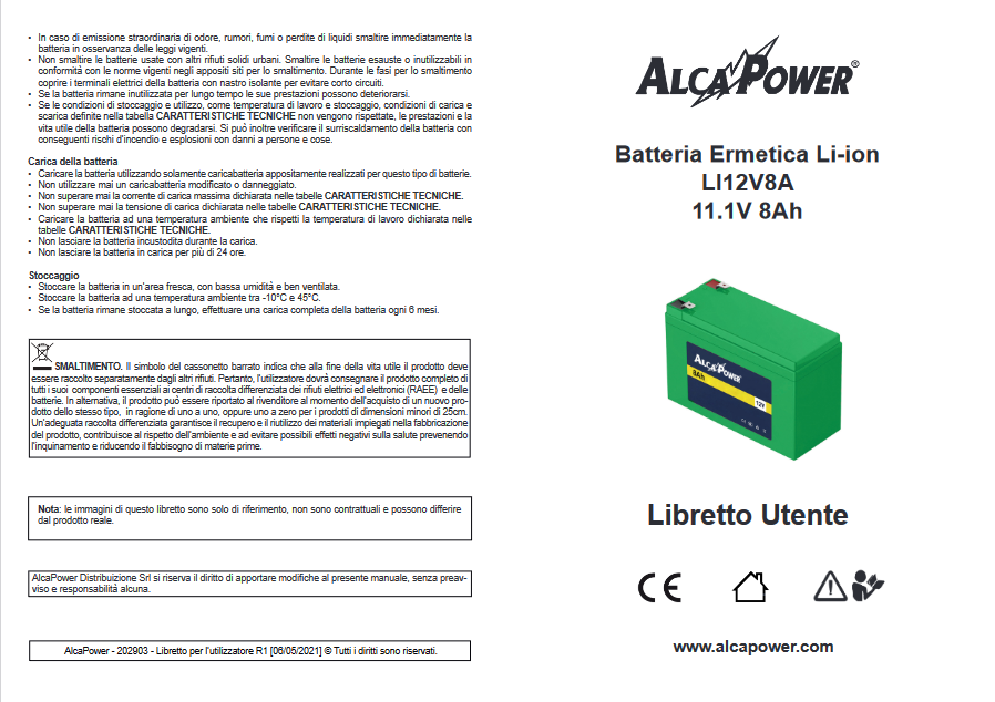 Batteria Ermetica Li-ion 11.1V 8A - ALCAPOWER