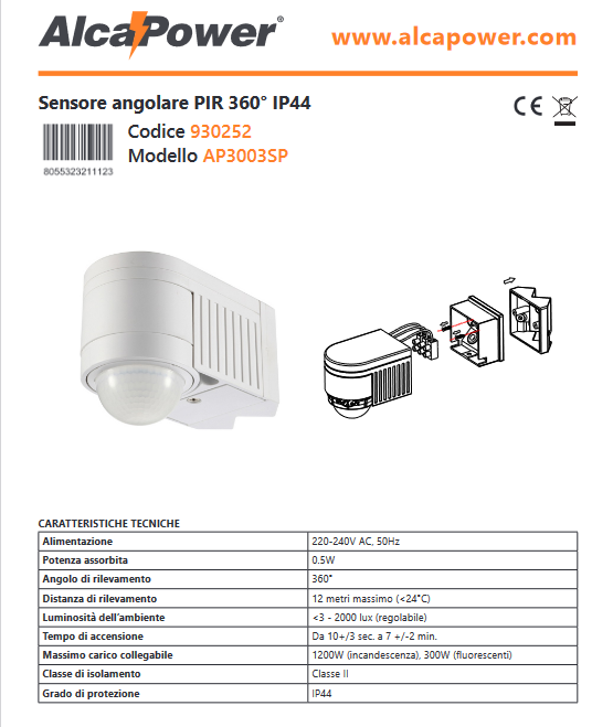 Isp44 Sensor PIR 360° IP44 angular presence-movement sensor
