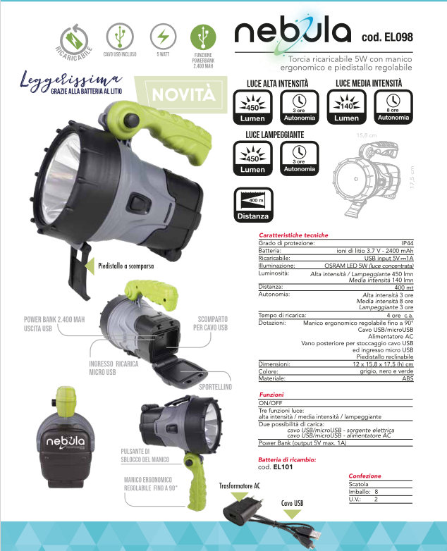 Torcia Ricaricabile Browning Kirabo 3713000 &ndash; 1450 Lumen &ndash; Nuova, Marrone