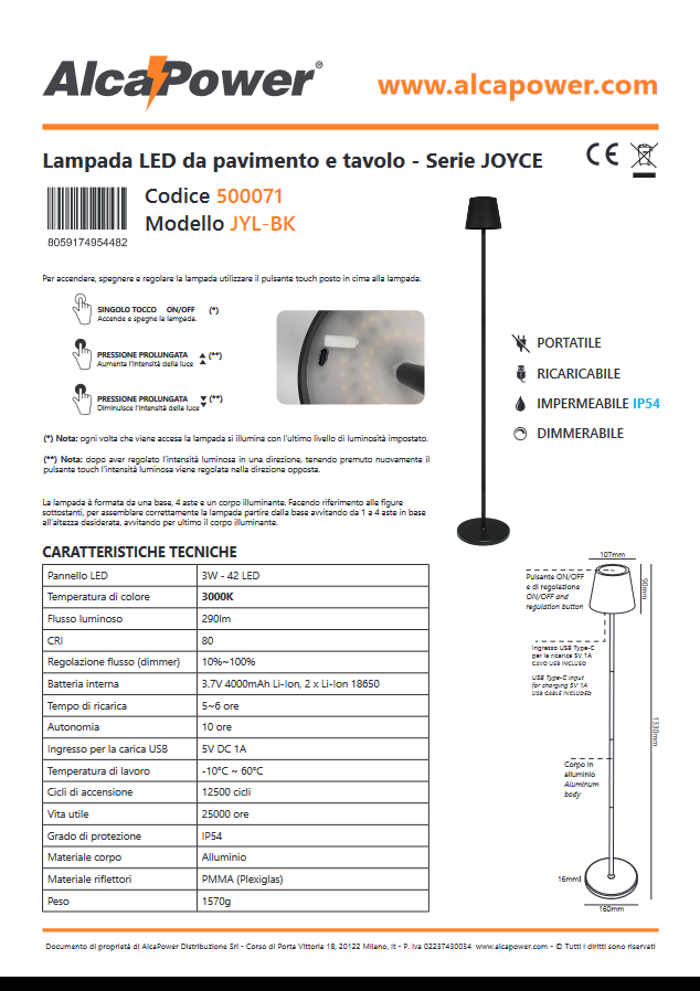 Schwarze LED-Steh- und Tischleuchte - Joyce L 