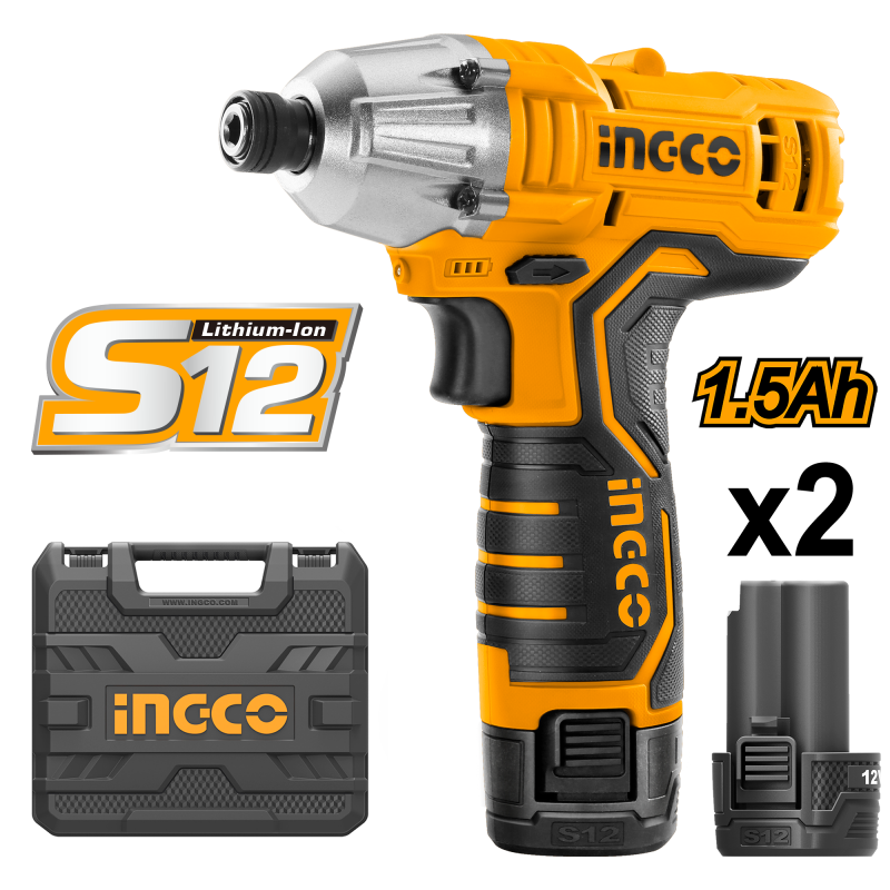 INGCO 12V impact wrench with 2 batteries, 1 charger and case 