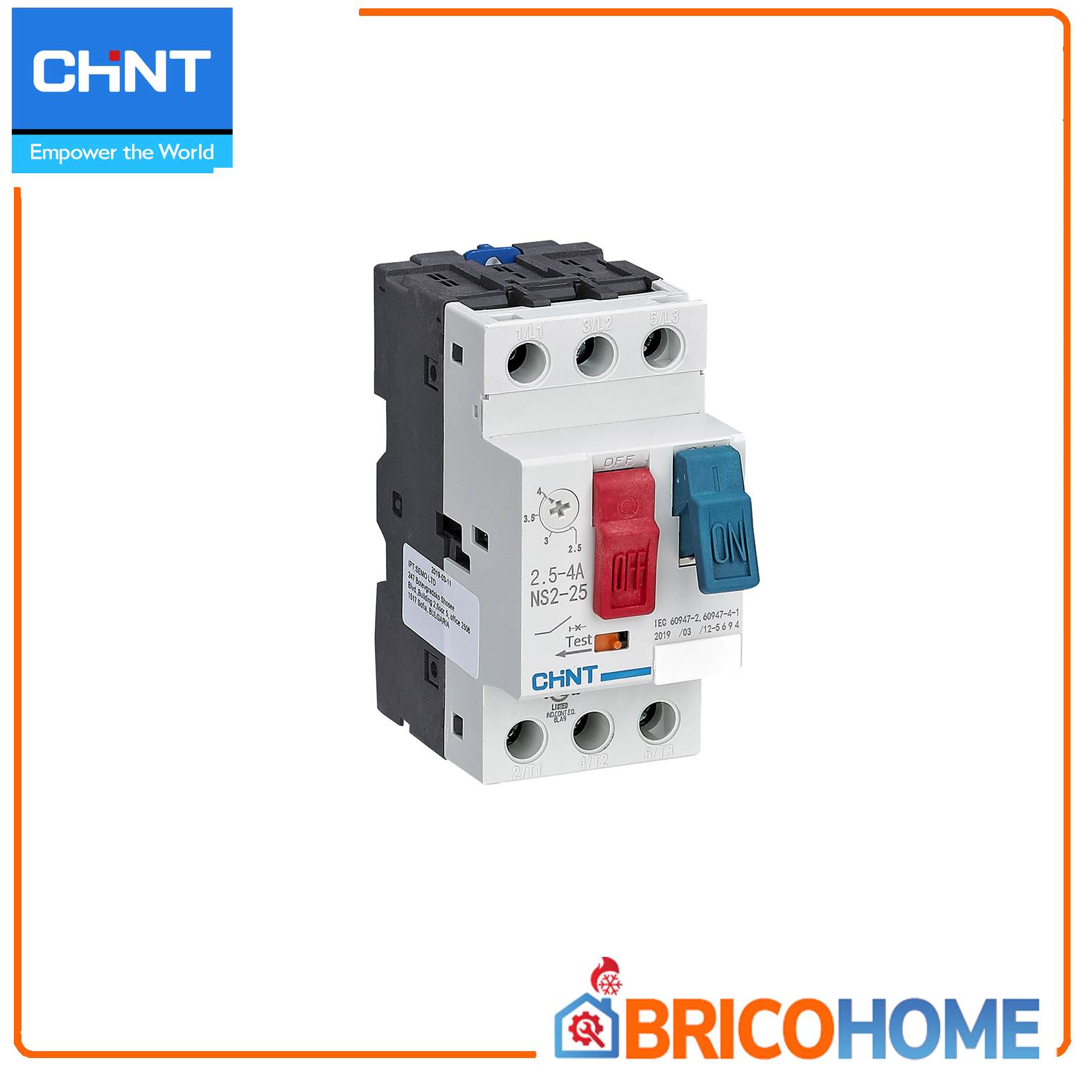 NS2-25 series motor protection switch with rocker arm 3P 2.5÷4A 100kA - CHINT