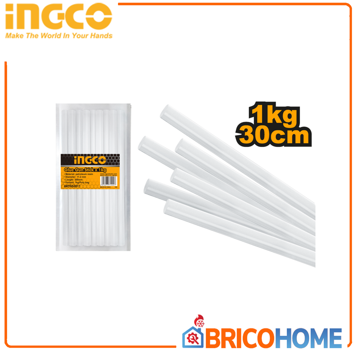 Hot-melt glue stick 11.2mm X 30cm 1KG INGCO pack