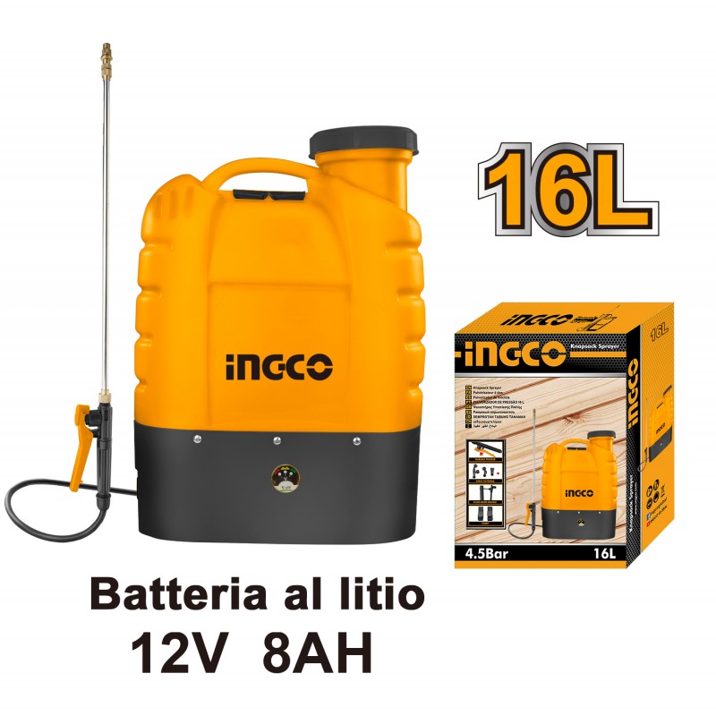 Pompa irroratrice a spalla con batteria al litio 12V 8AH INGCO RICONDIZIONATO
